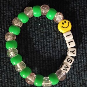 Personalized Kids Green Beaded Bracelet with Smile Charm